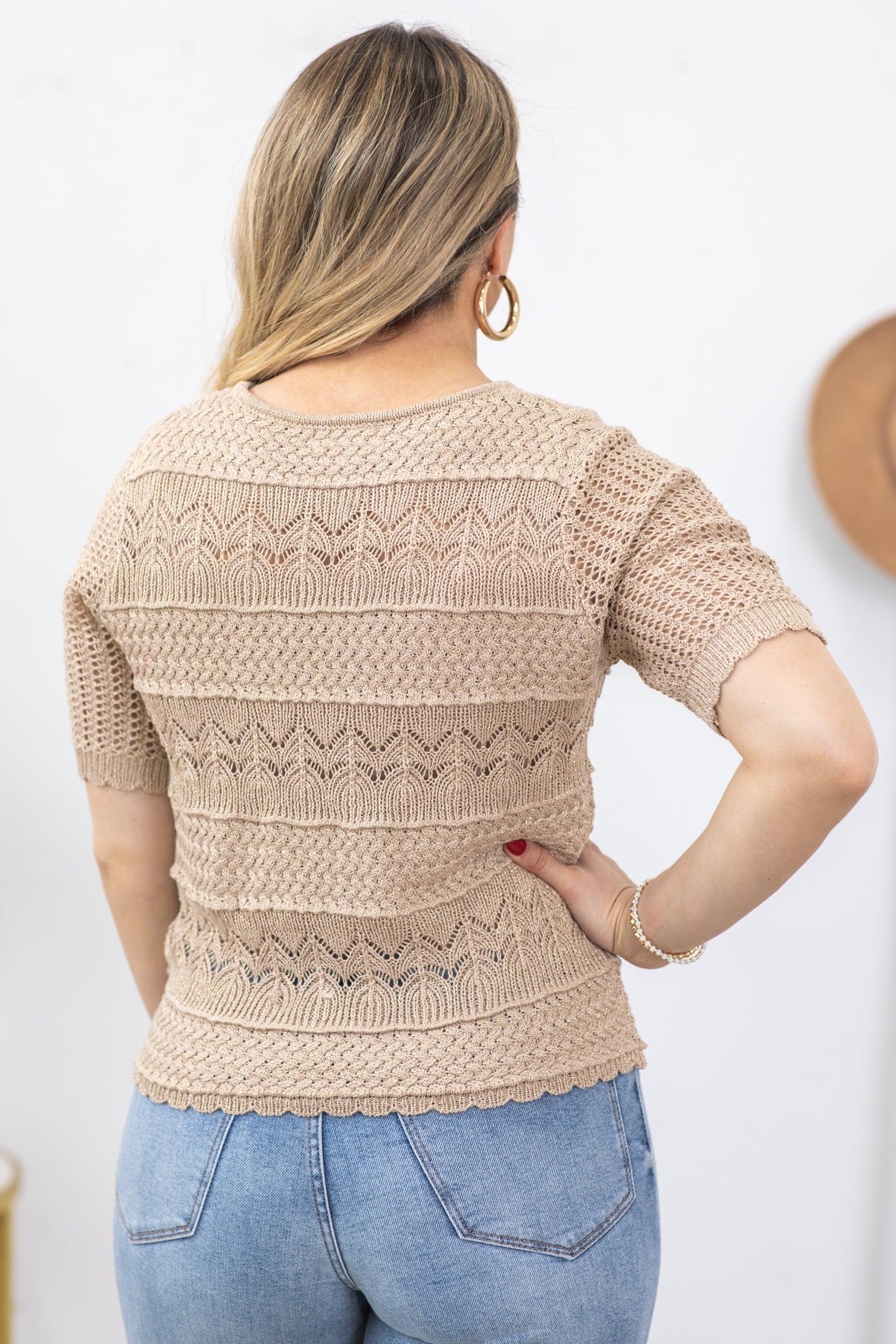 Tan And Gold Lurex Sweater Knit Top Product Image