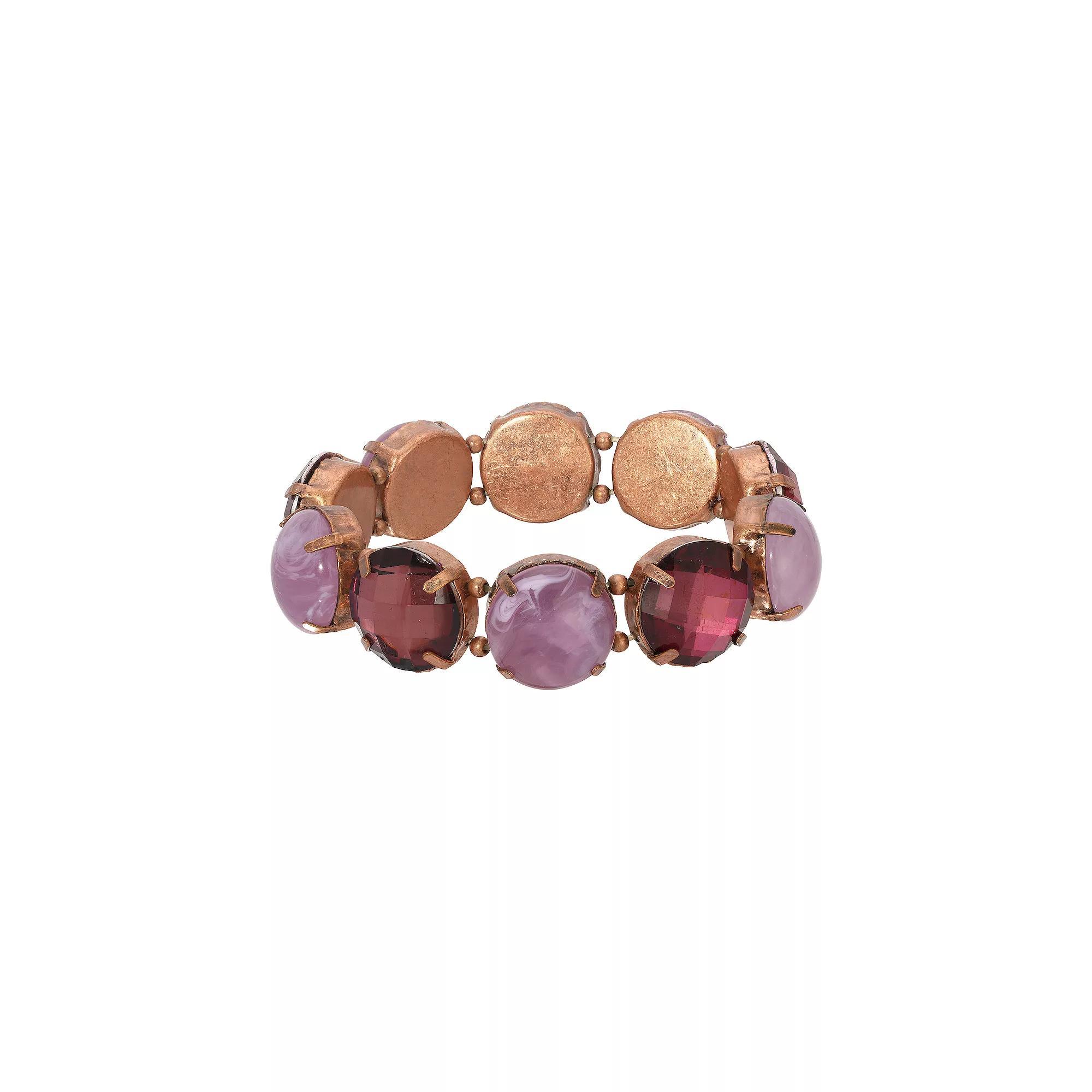 1928 Round Faceted Acrylic Stretch Bracelet, Womens, Purple Product Image