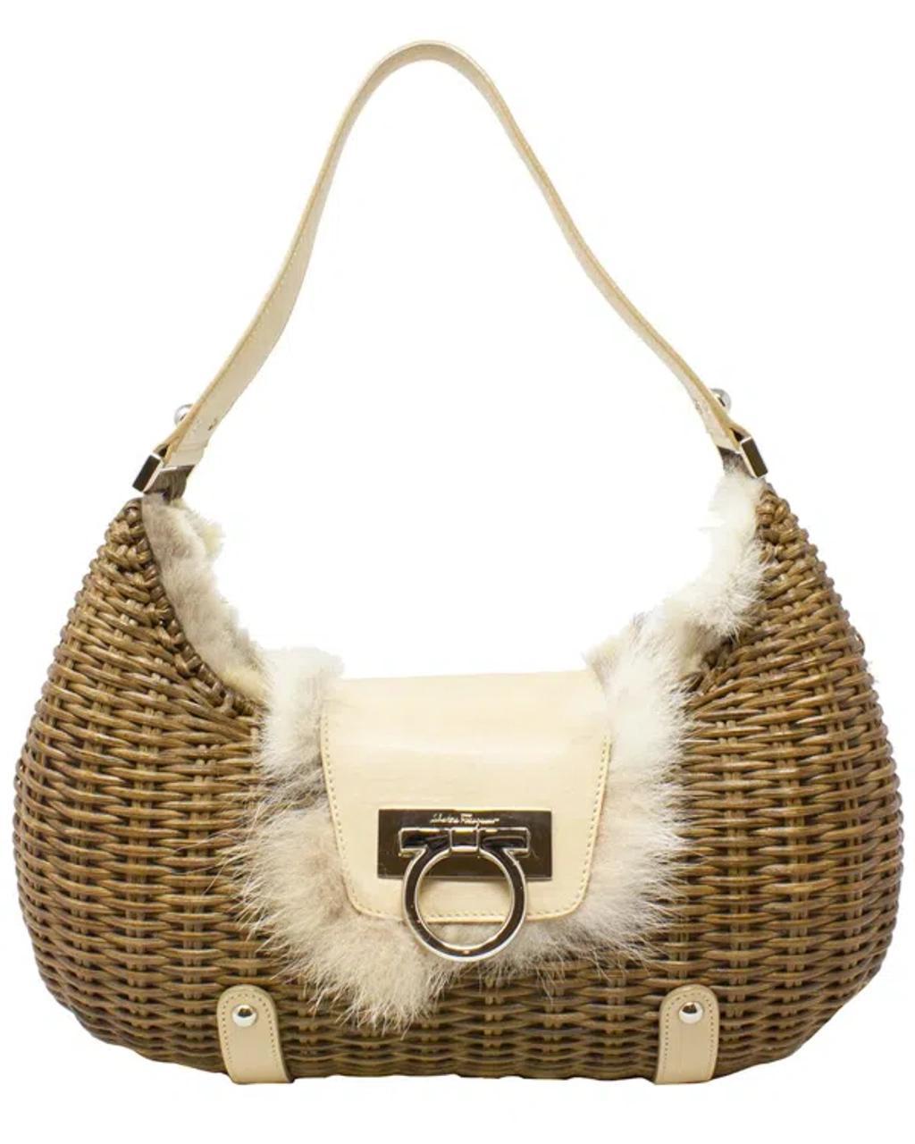 FERRAGAMO Limited Edition Beige Basket Weave Bag (authentic ) In Brown Product Image