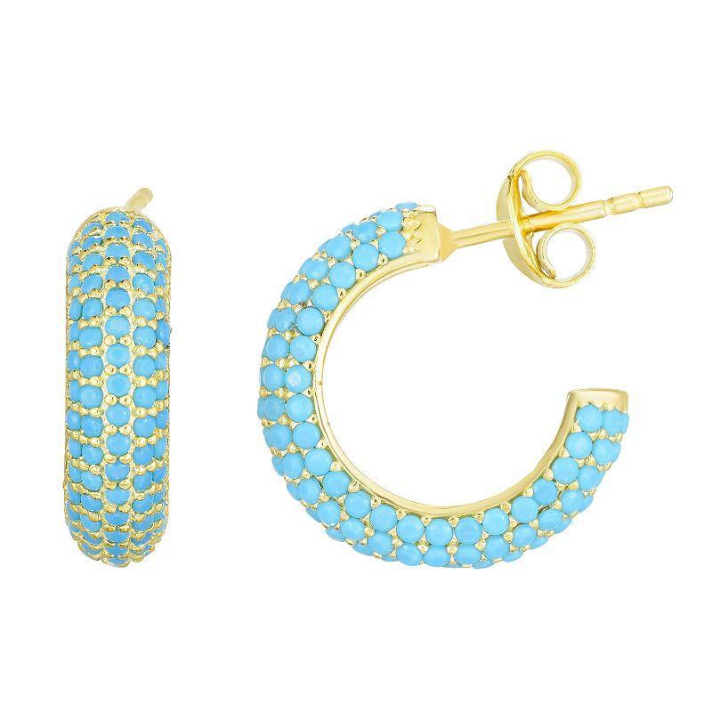 Sunkissed Sterling 14k Gold Over Silver Synthetic Turquoise Hoop Earrings, Women's, Gold Tone Product Image