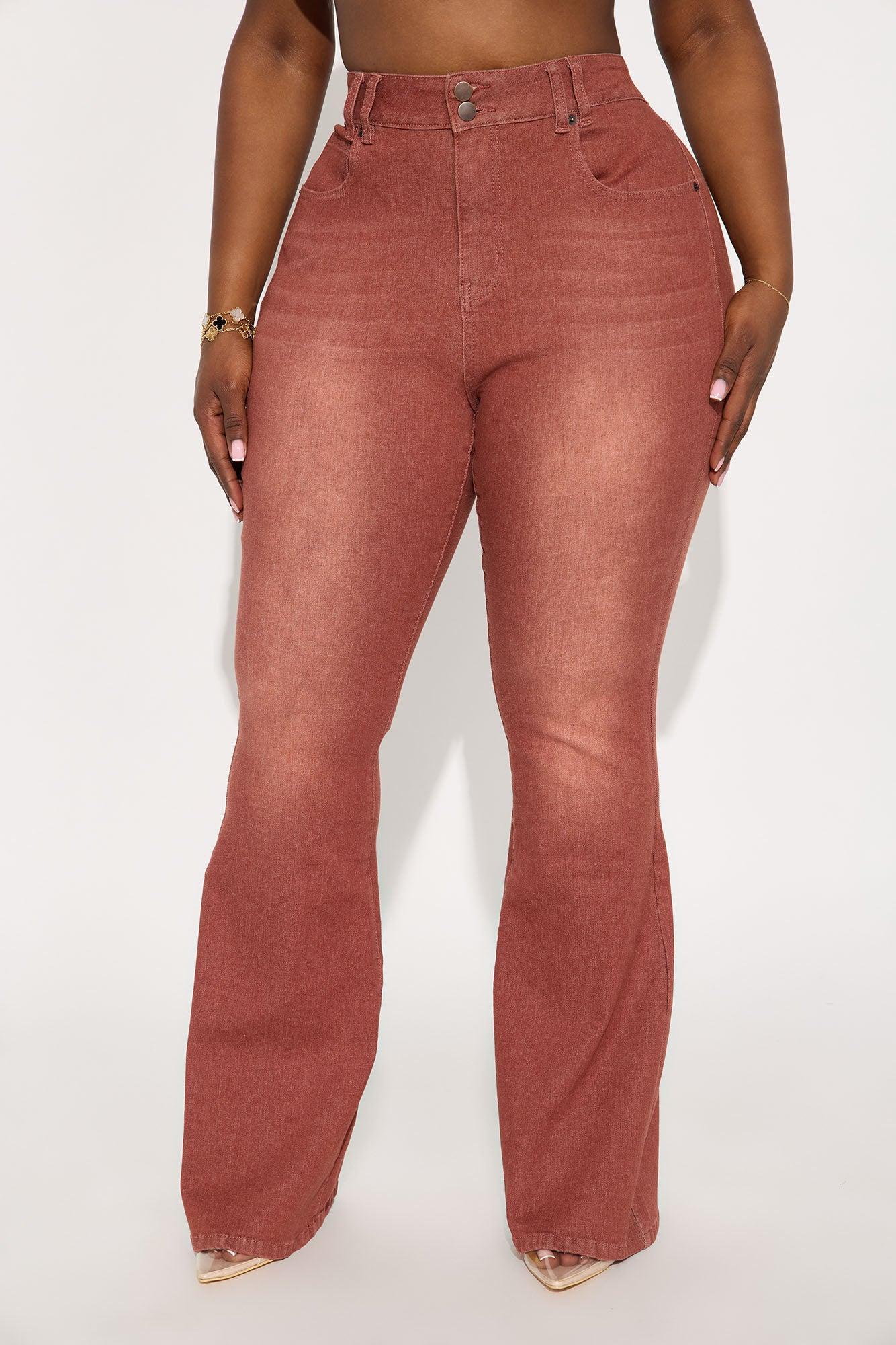 Fatal Attraction Stretch Flare Jeans - Burgundy Product Image