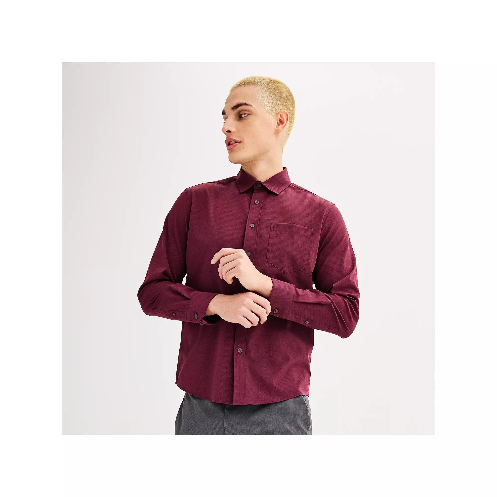Men's FLX Performance Untucked-Fit Long Sleeve Button Down Shirt, Size: Small, Mineral Black Product Image
