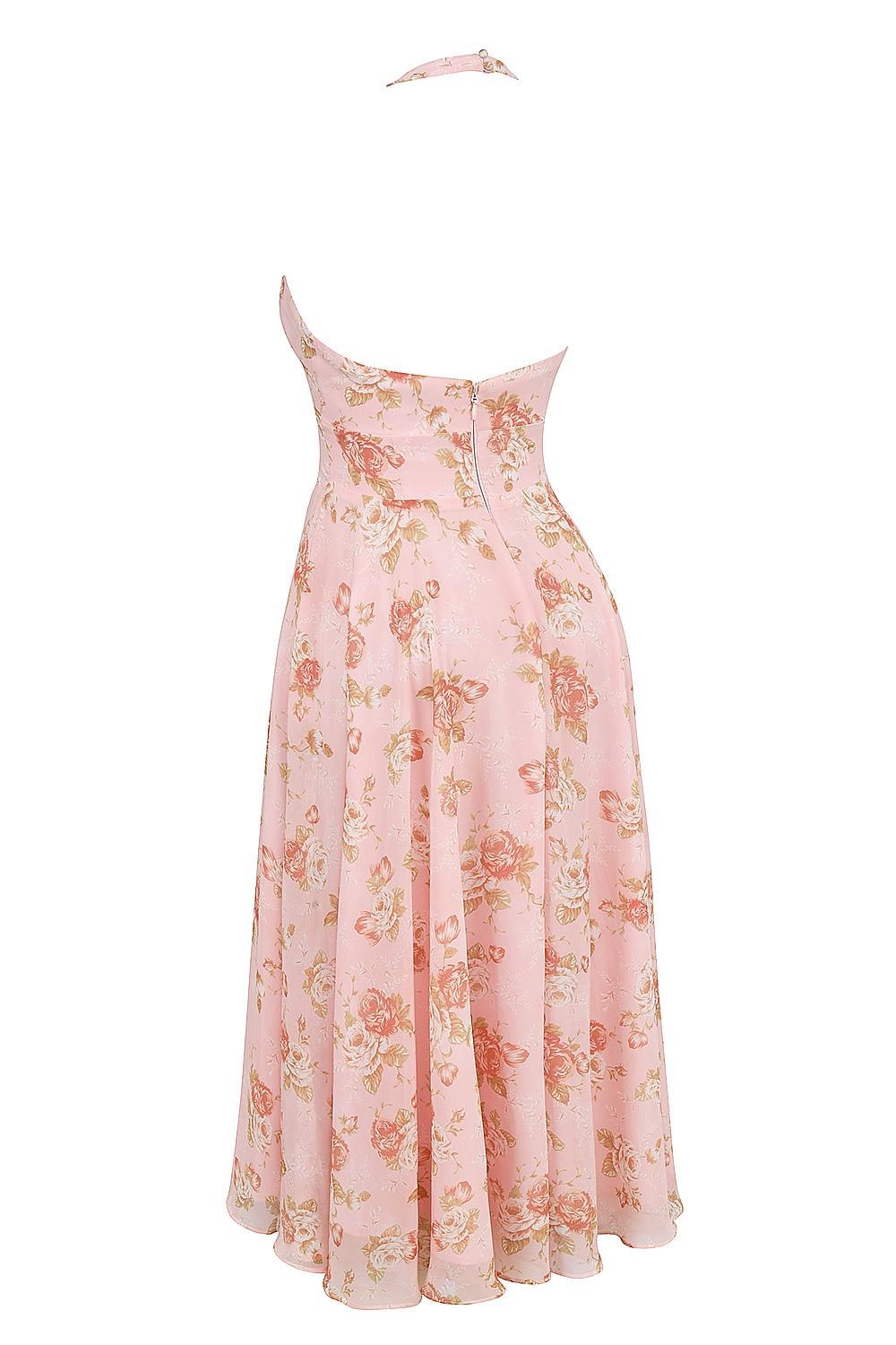 Solada English Vintage Rose Print Georgette Halter Sundress Product Image
