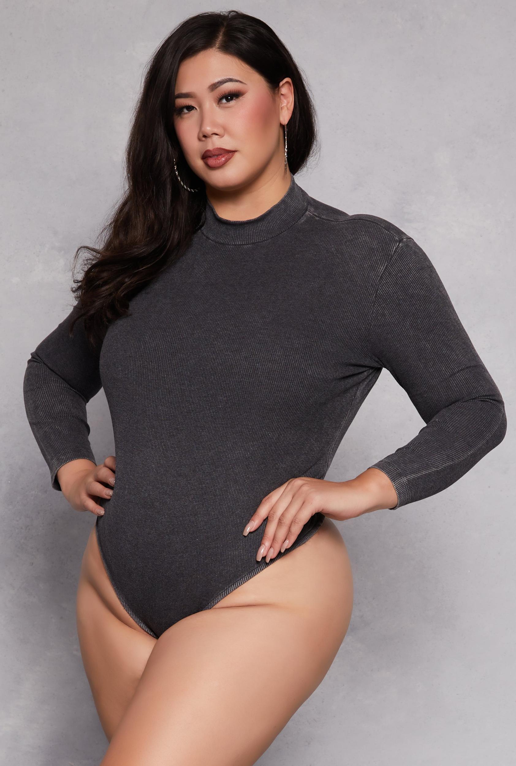 Womens Plus Size Acid Wash Bodysuit Product Image