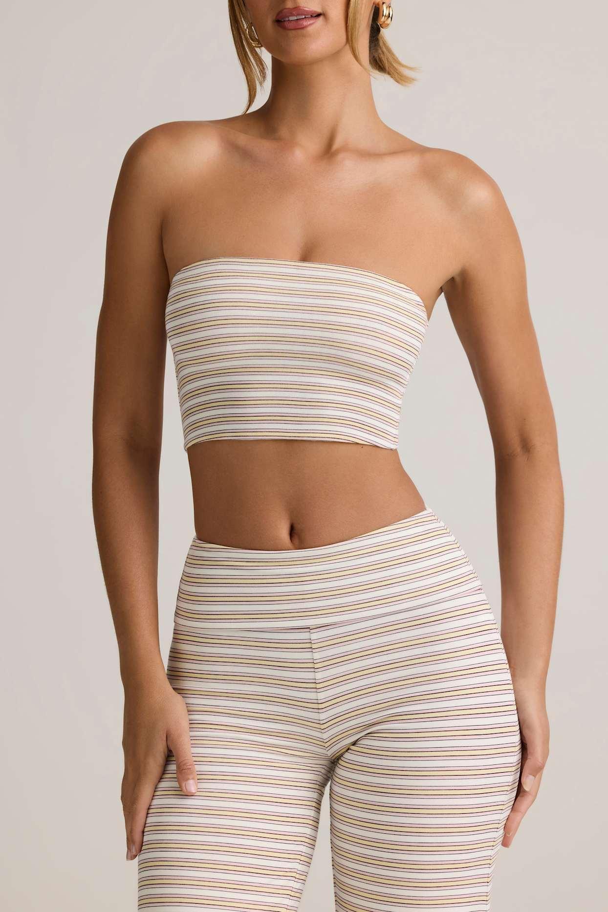 Modal Strapless Crop Top in Pink & Yellow Stripe Product Image
