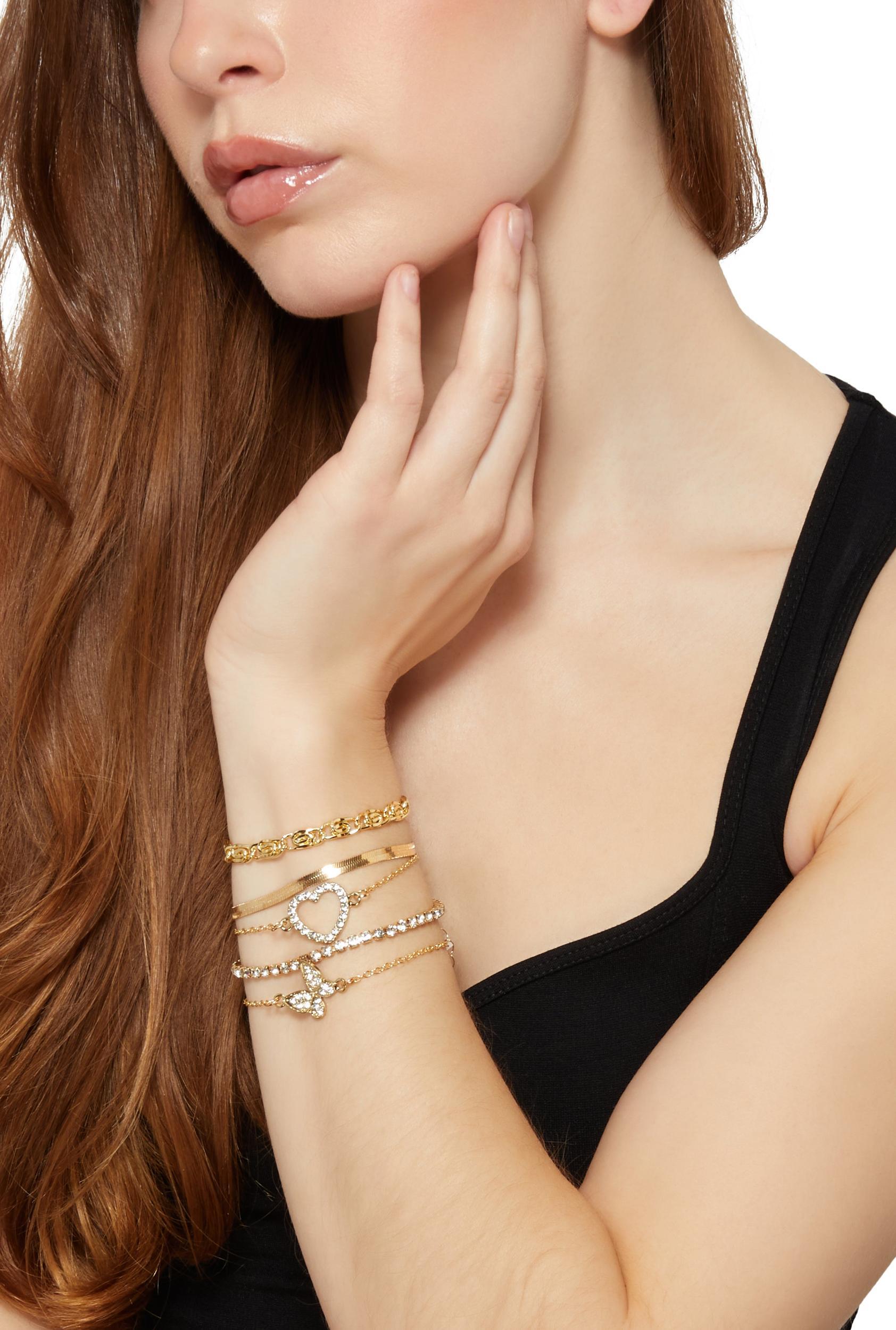Butterfly Heart Charm Bracelets Set of 5 Female Product Image