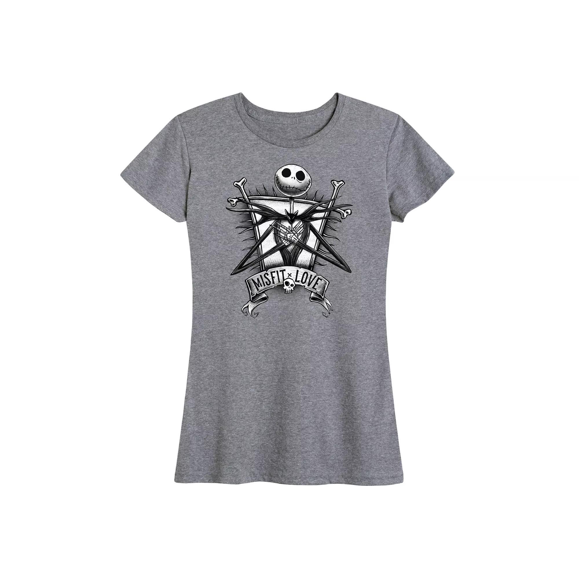 Disneys The Nightmare Before Christmas Womens Misfit Love Graphic Tee Grey Wine Product Image