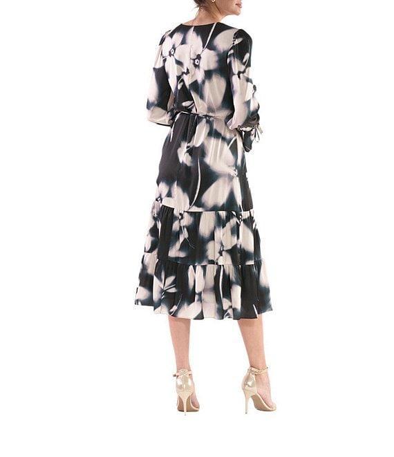 Julia Jordan Floral Satin Scoop Neck Long Sleeve Tie Cuff Tiered Midi Dress Product Image