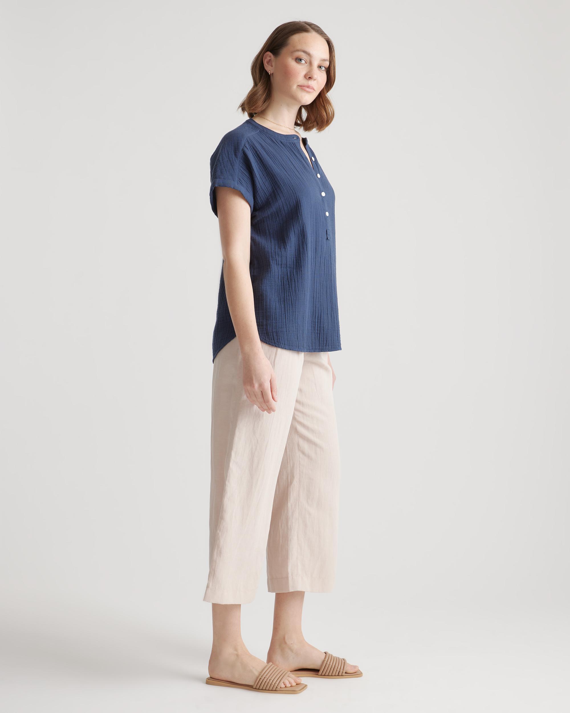 Quince | Women's Gauze Roll Sleeve Shirt Organic Cotton Product Image