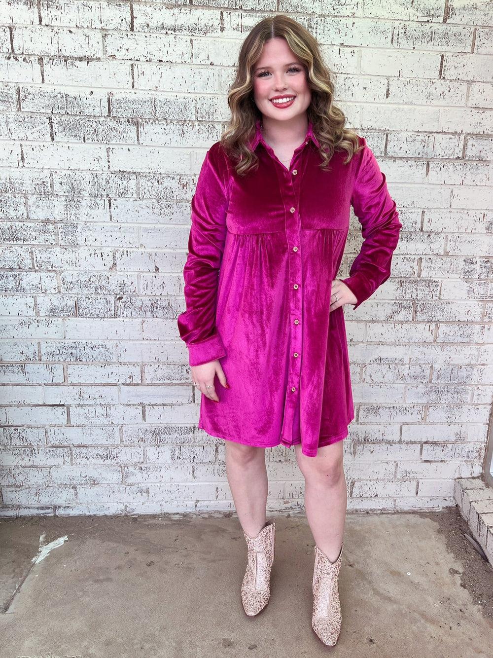 Soft Velvet Button Up Dress - 2 Colors* Product Image