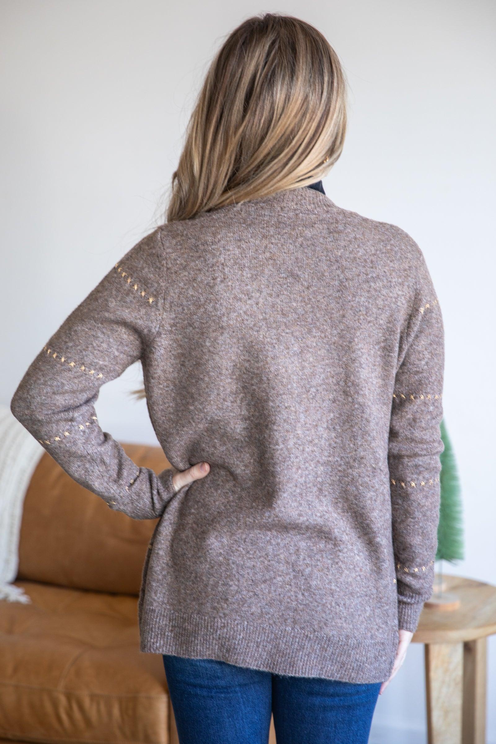 Mocha and Metallic Gold Detail Cardigan Product Image