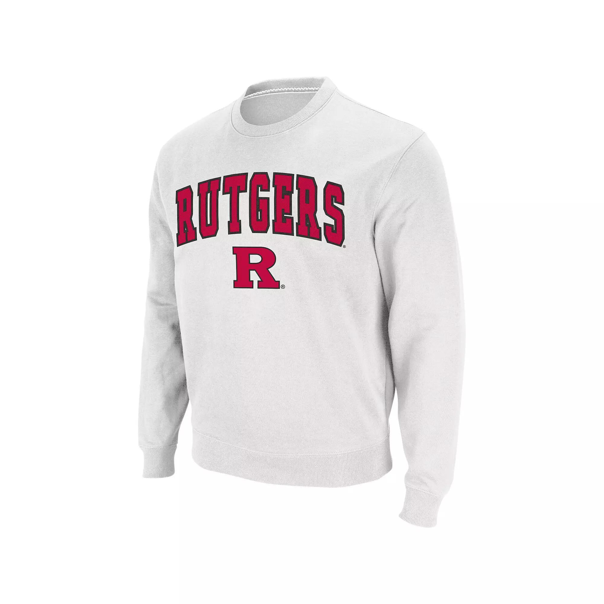 Men's Colosseum White Rutgers Scarlet Knights Arch & Logo Crew Neck Sweatshirt, Size: 2XL Product Image