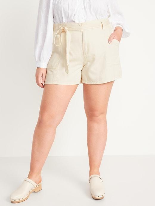 High-Waisted Belted Workwear Twill Shorts -- 4.5-inch inseam Product Image
