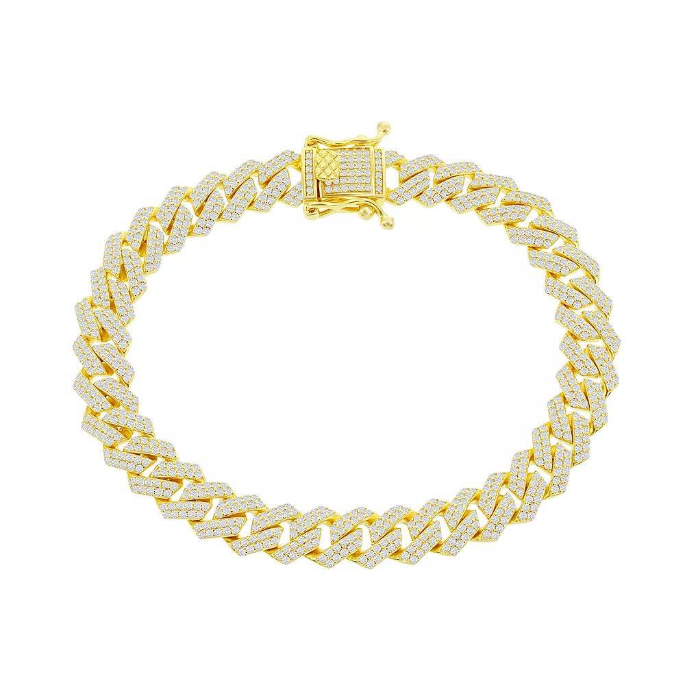 Men's 14k Gold Over Silver Cubic Zirconia Monaco Chain Bracelet, Size: 8", Gold Tone Product Image
