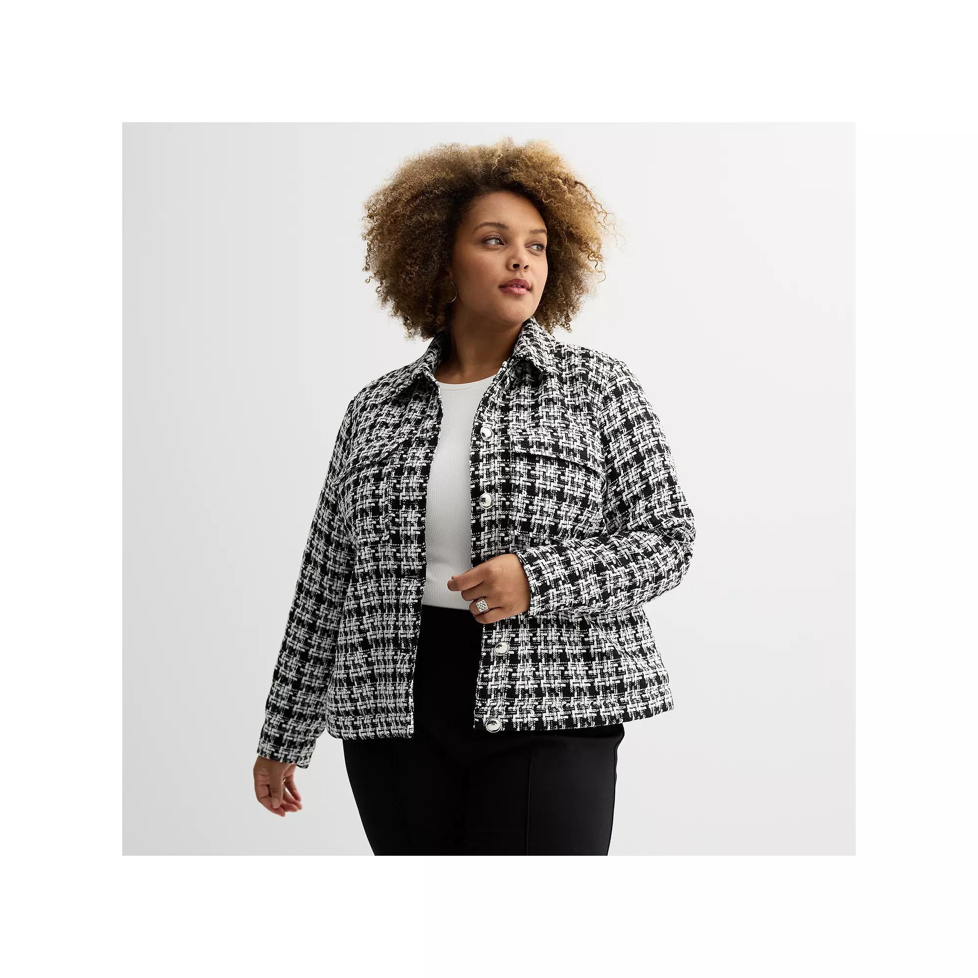Plus Size Nine West Tweed Cropped Jacket, Womens Product Image