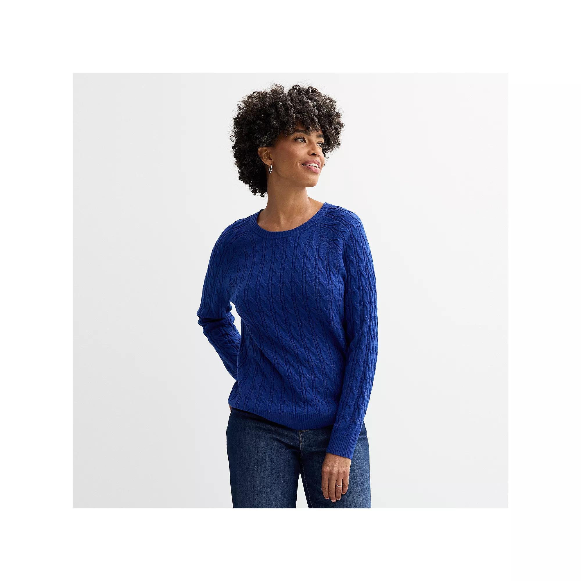 Womens Croft & Barrow The Extra Soft Cabled Crew Neck Sweater Flynn Blue Product Image