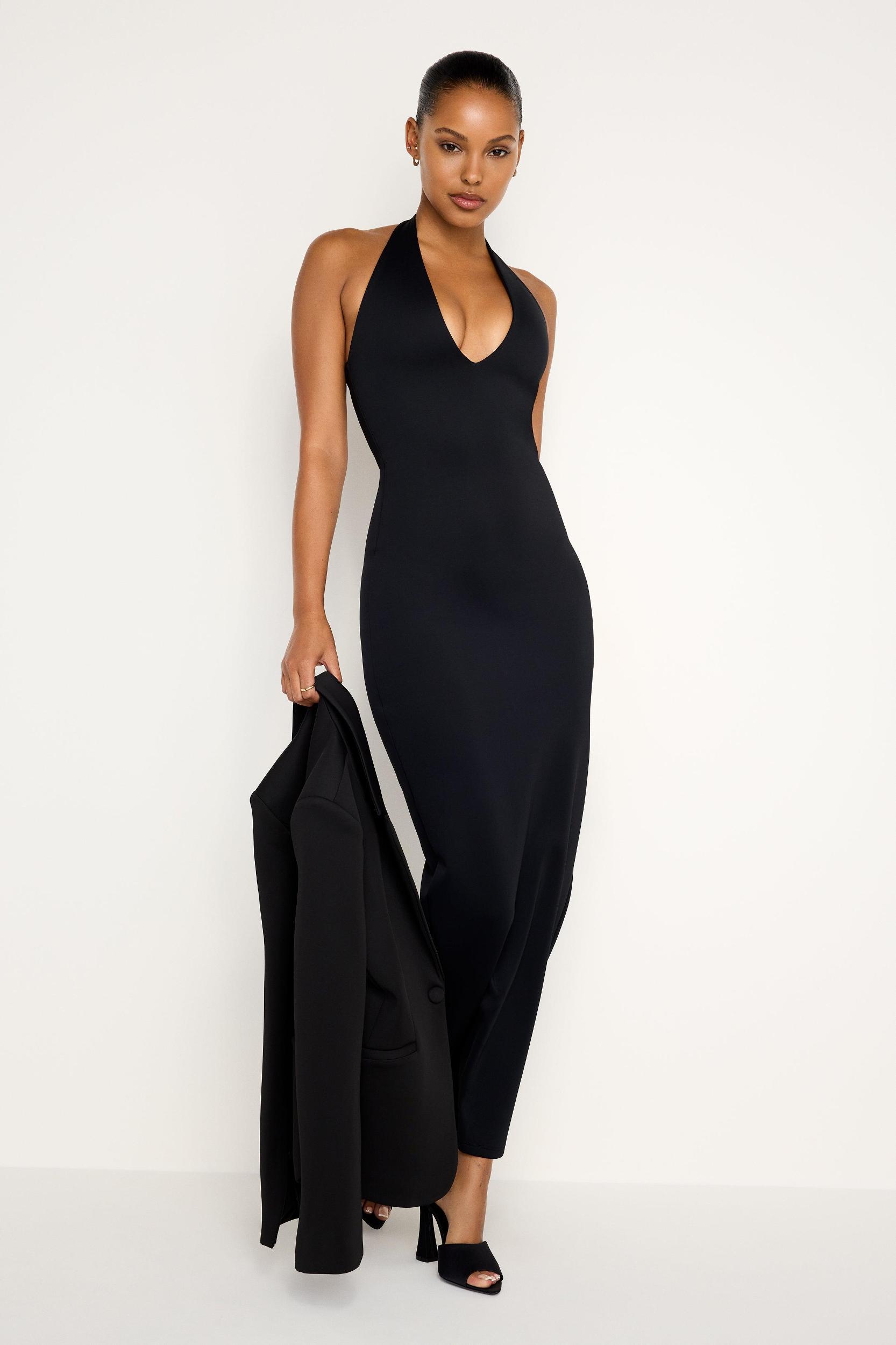 SCUBA HALTER MAXI DRESS | BLACK001 Product Image