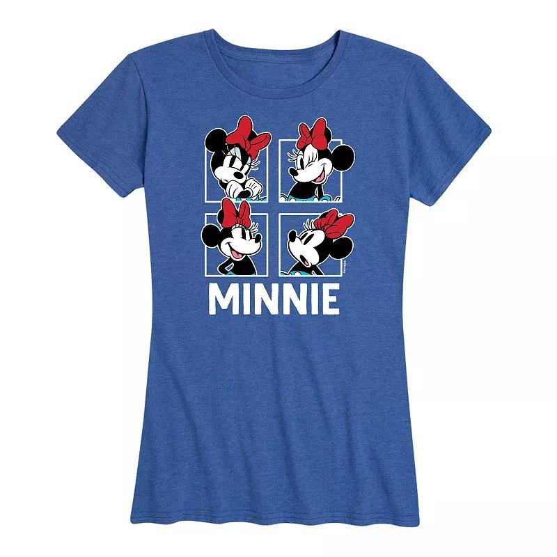 Disneys Minnie Mouse Womens Grid Graphic Tee Grey Blue Product Image