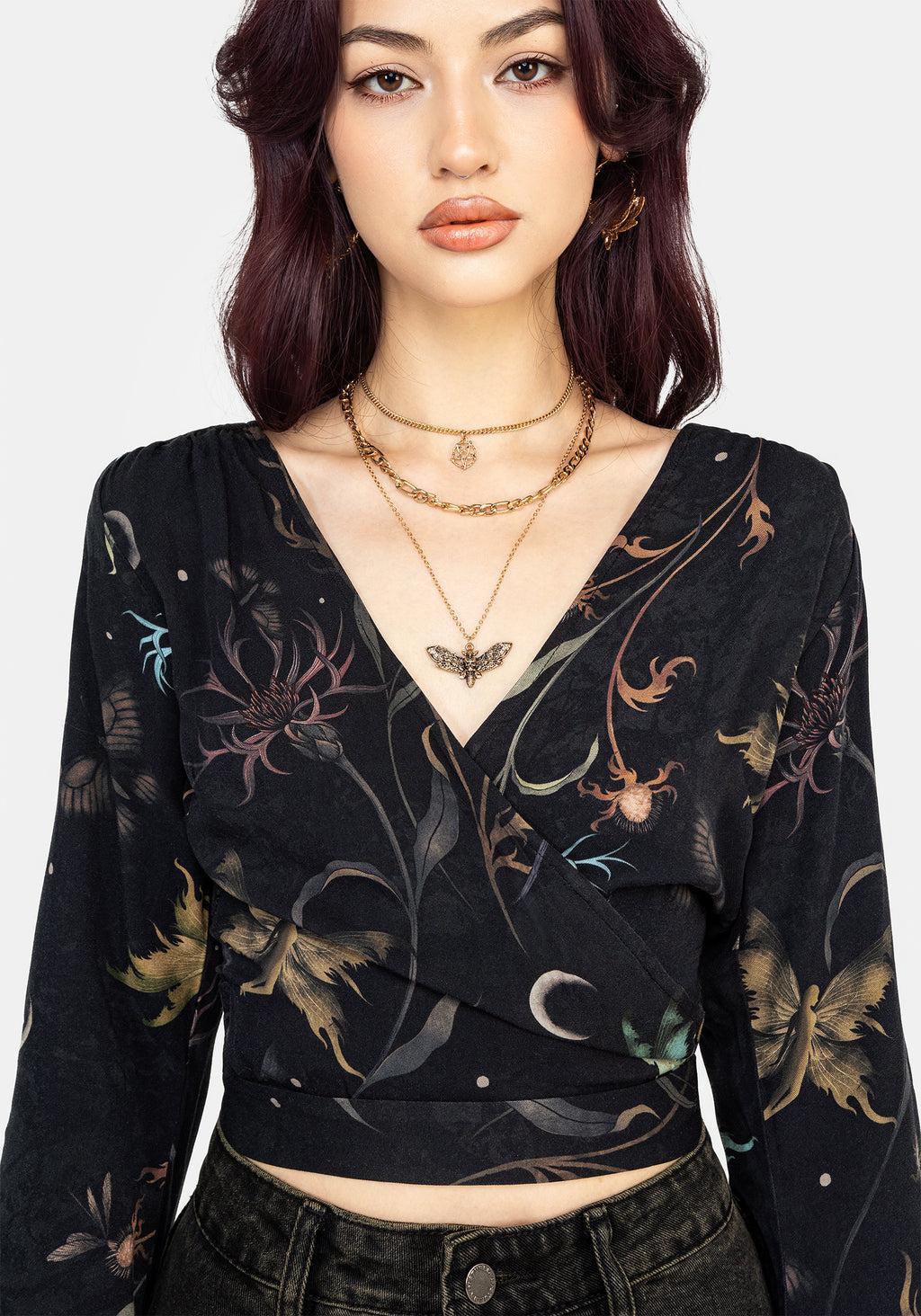 Rosanella Floral Print Flare Sleeve Wrap Top Product Image