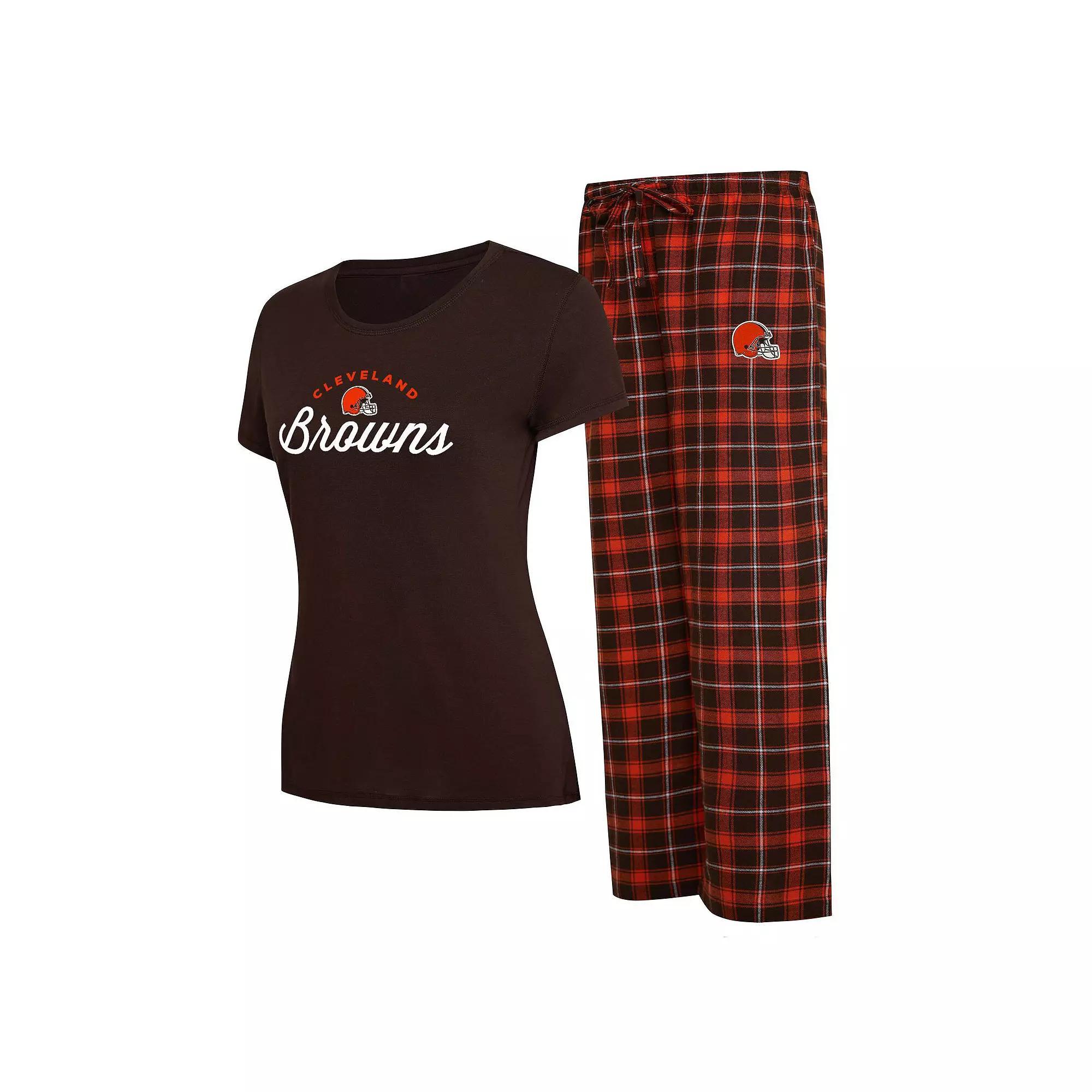 Women's Concepts Sport Brown/Orange Cleveland Browns Arctic T-Shirt & Flannel Pants Sleep Set, Size: 3XL Product Image