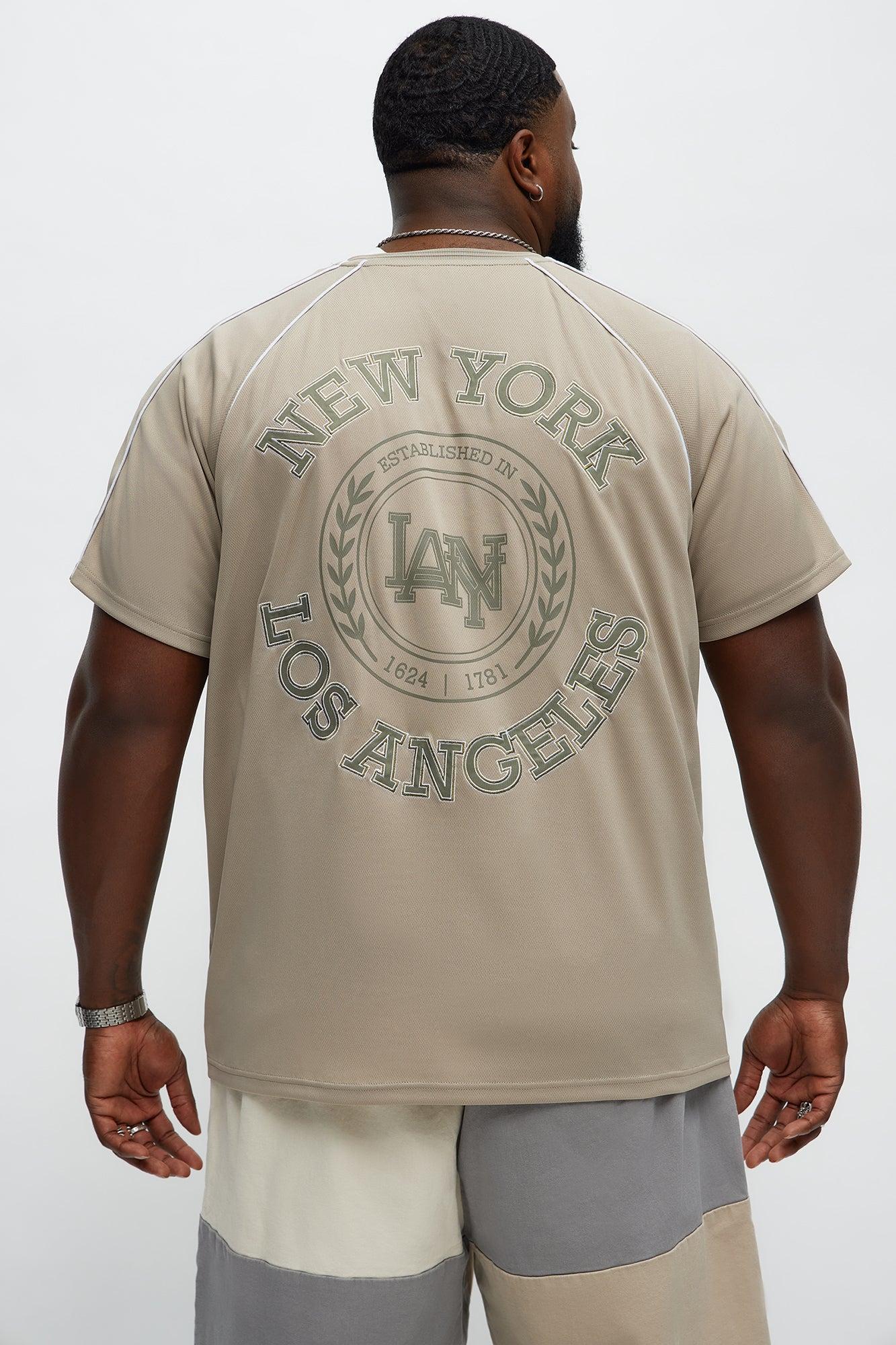 V Neck NY LA Applique Tee - Stone Product Image