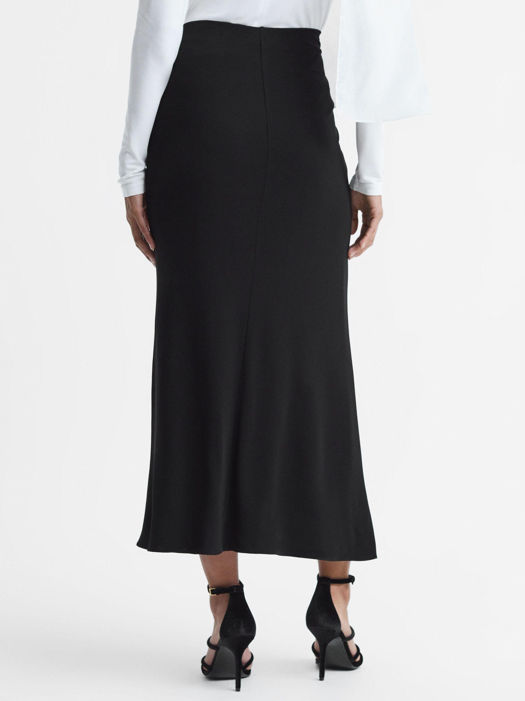 High Rise Ruched Fitted Midi Skirt in Black Product Image