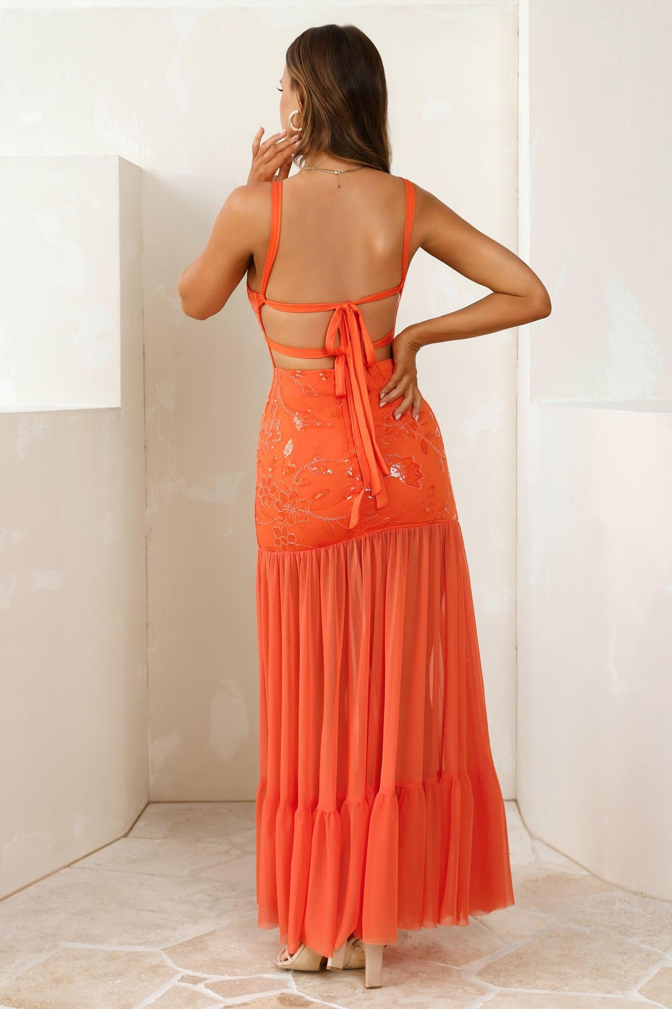 Styled To Flirt Mesh Maxi Dress Orange Product Image