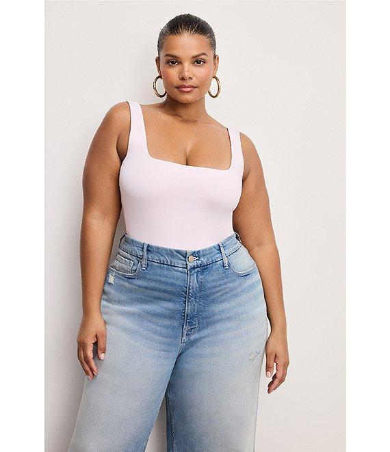 Good American Plus Size Scuba Knit Modern Square Neck Sleeveless Wide Strap Tank Bodysuit Product Image