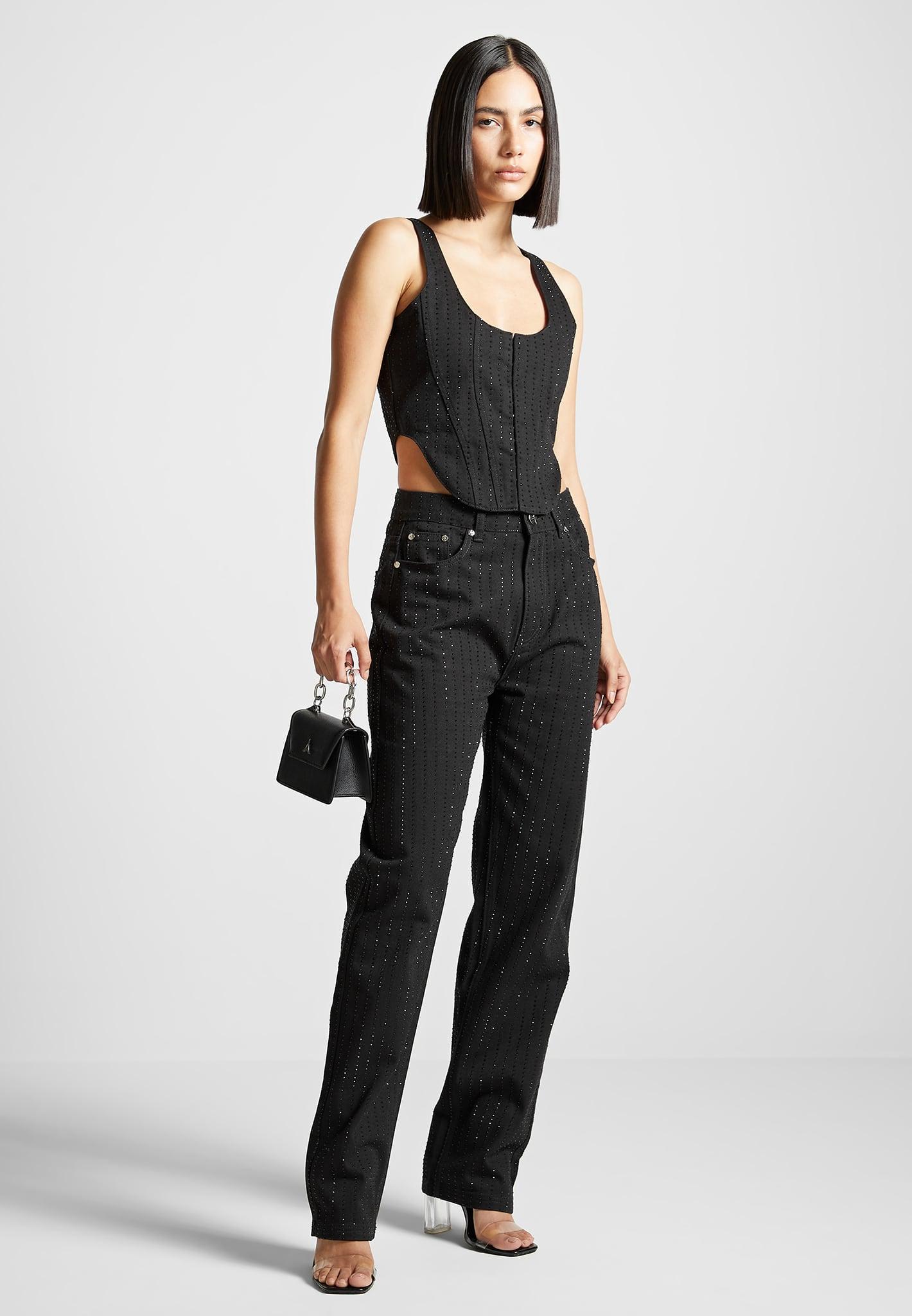 Rhinestone Mom Jeans - Black Female Product Image