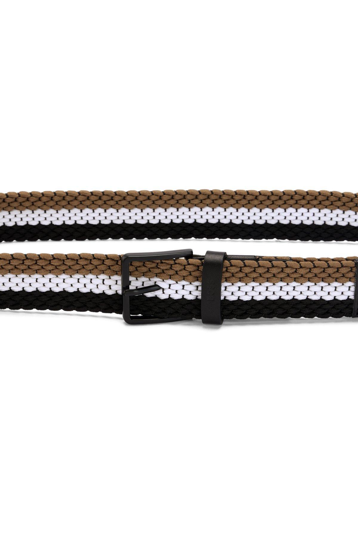 Woven belt with leather trims and contrasting color detail Product Image