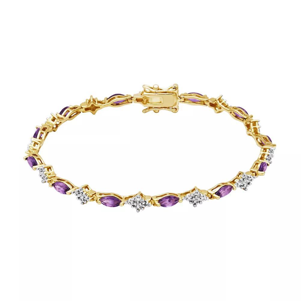 18k Gold-Over-Silver African Amethyst and Diamond Accent Bracelet, Women's, Size: 7.25, Purple Product Image
