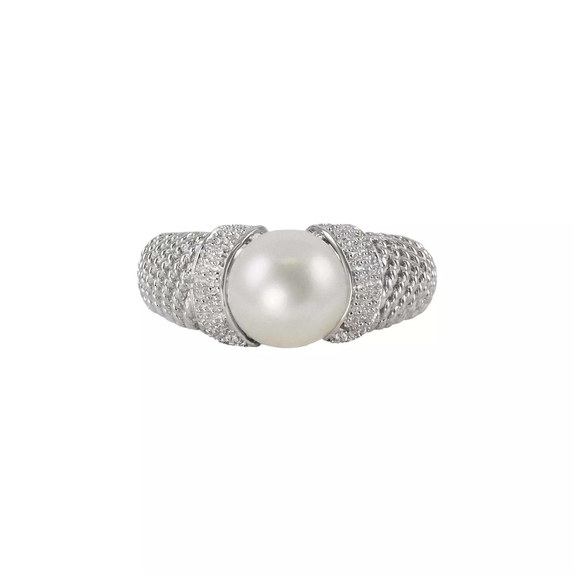 Sterling Silver Freshwater Cultured Pearl Textured Ring, Womens Product Image