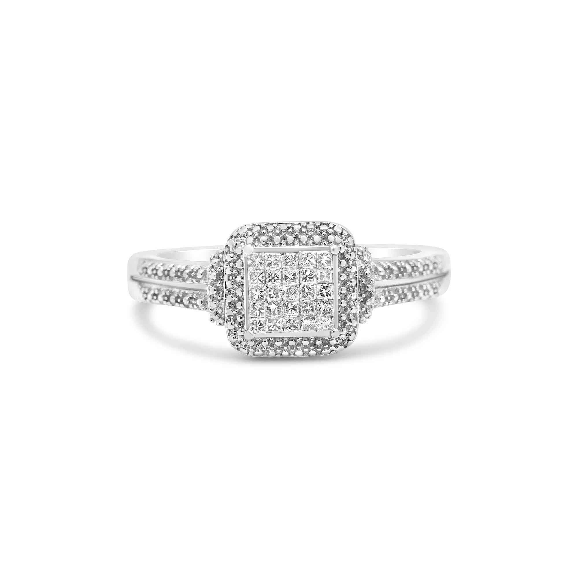Haus of Brilliance Sterling Silver 1/4 Carat T.W. Princess-Cut Diamond Composite Halo Ring, Women's, Size: 11 Product Image