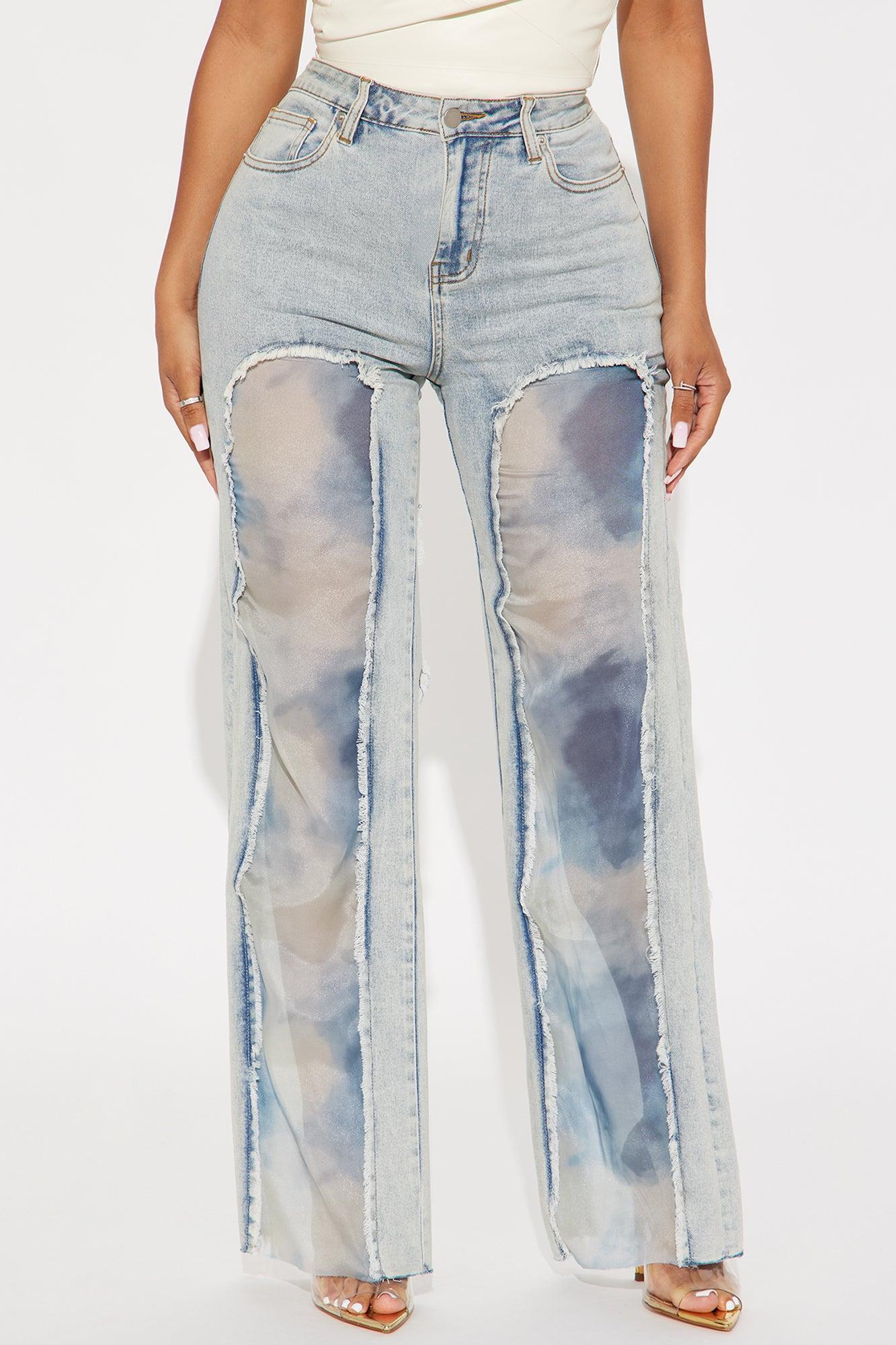 Evelynn Tie Dye Stretch Wide Leg Jeans - Light Wash Product Image