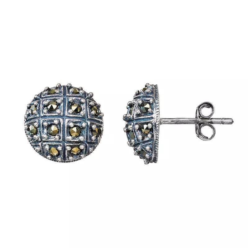 Tori Hill Marcasite Sterling Silver Button Stud Earrings, Women's, Grey Product Image