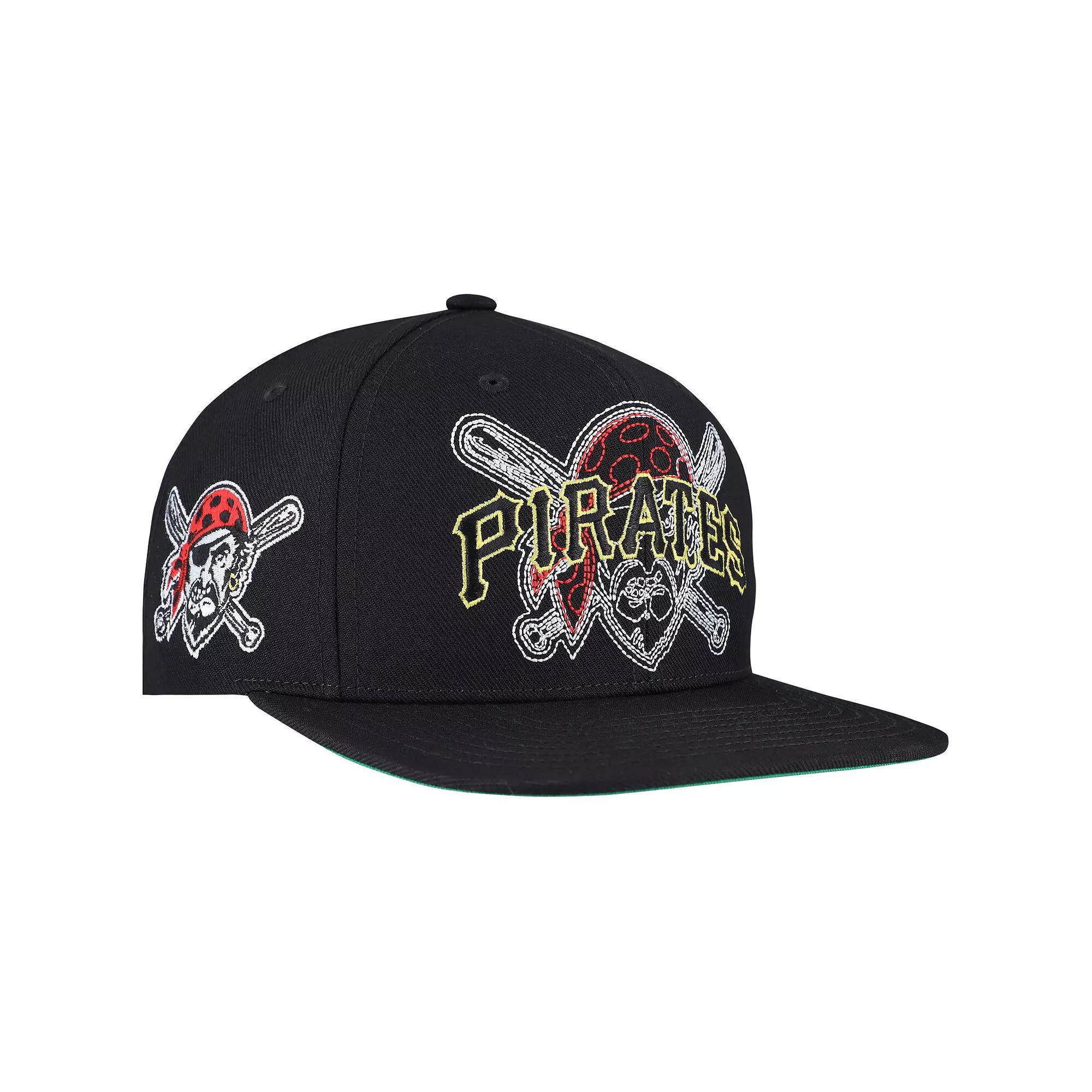 Men's Mitchell & Ness Black Pittsburgh Pirates Double Up Snapback Hat Product Image