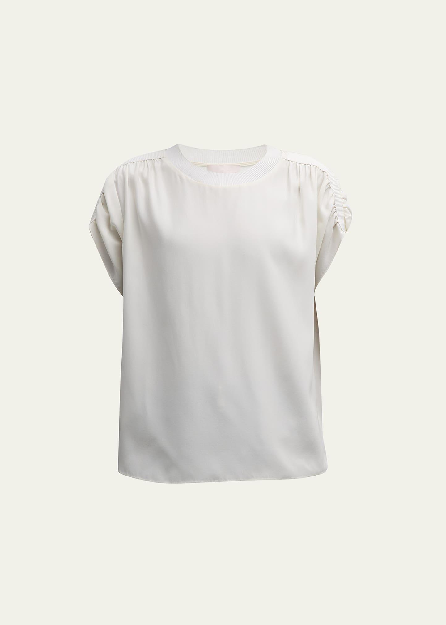 Lorainne Short Ruched-Sleeve Silk Top Product Image