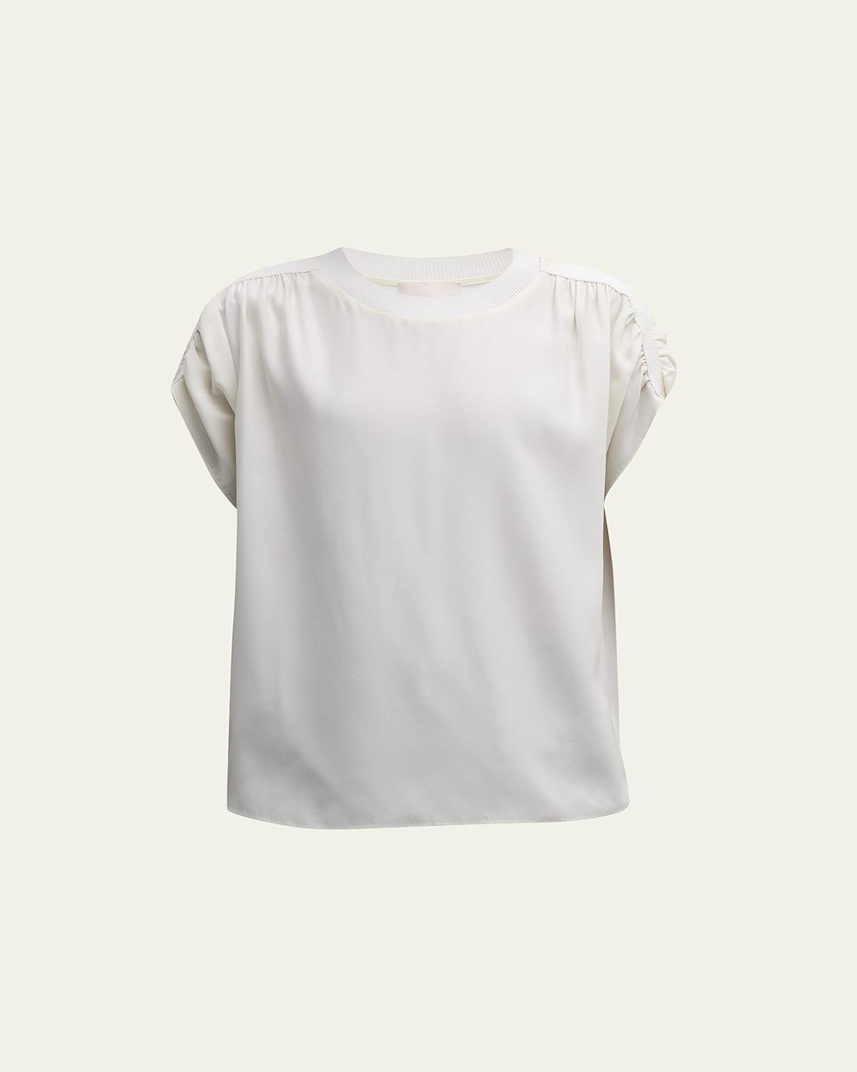 Lorainne Short Ruched-Sleeve Silk Top Product Image