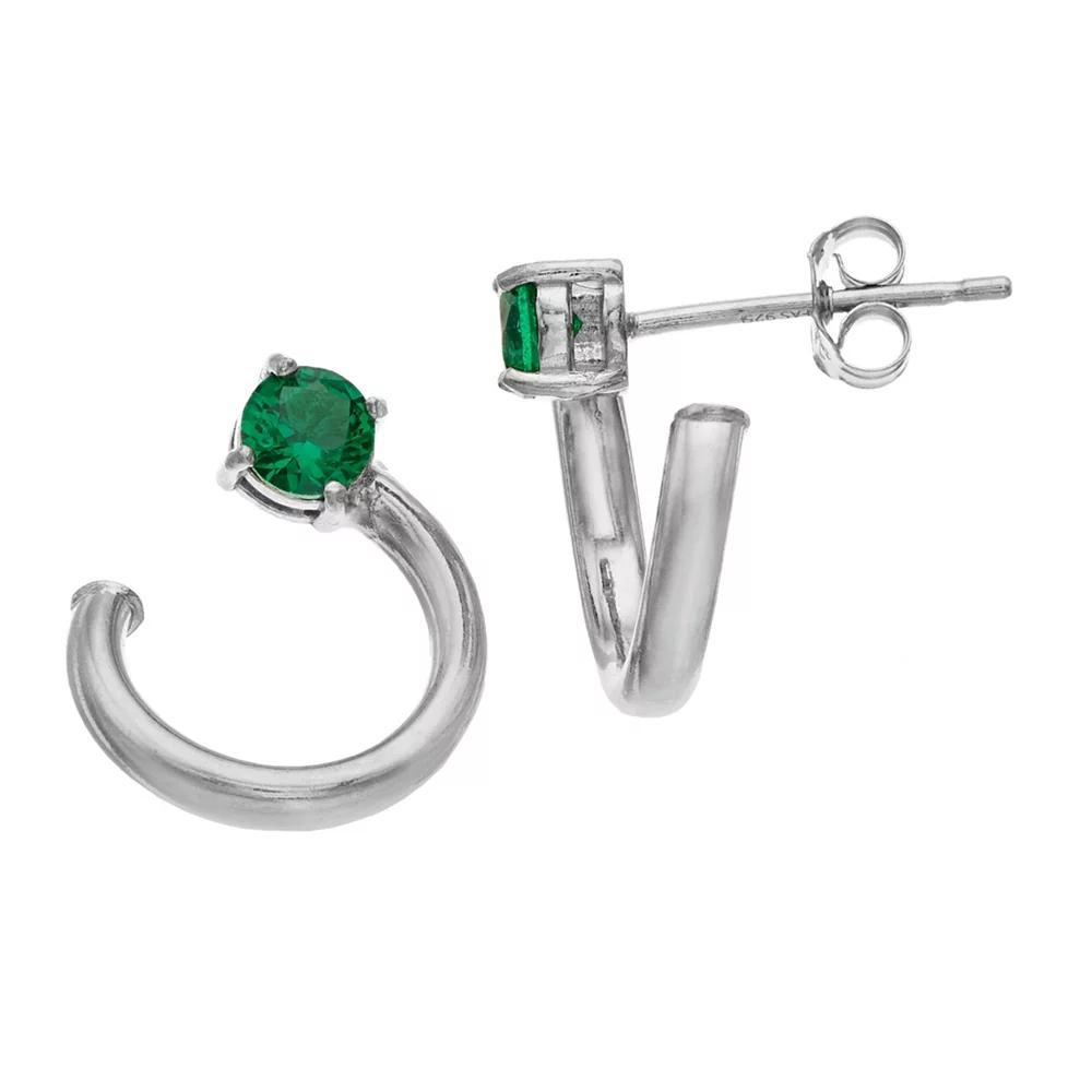 Aleure Precioso Sterling Silver Lab-Created Gemstone Front Back Hoop Stud Earrings, Women's, Sterling Silver Red Product Image