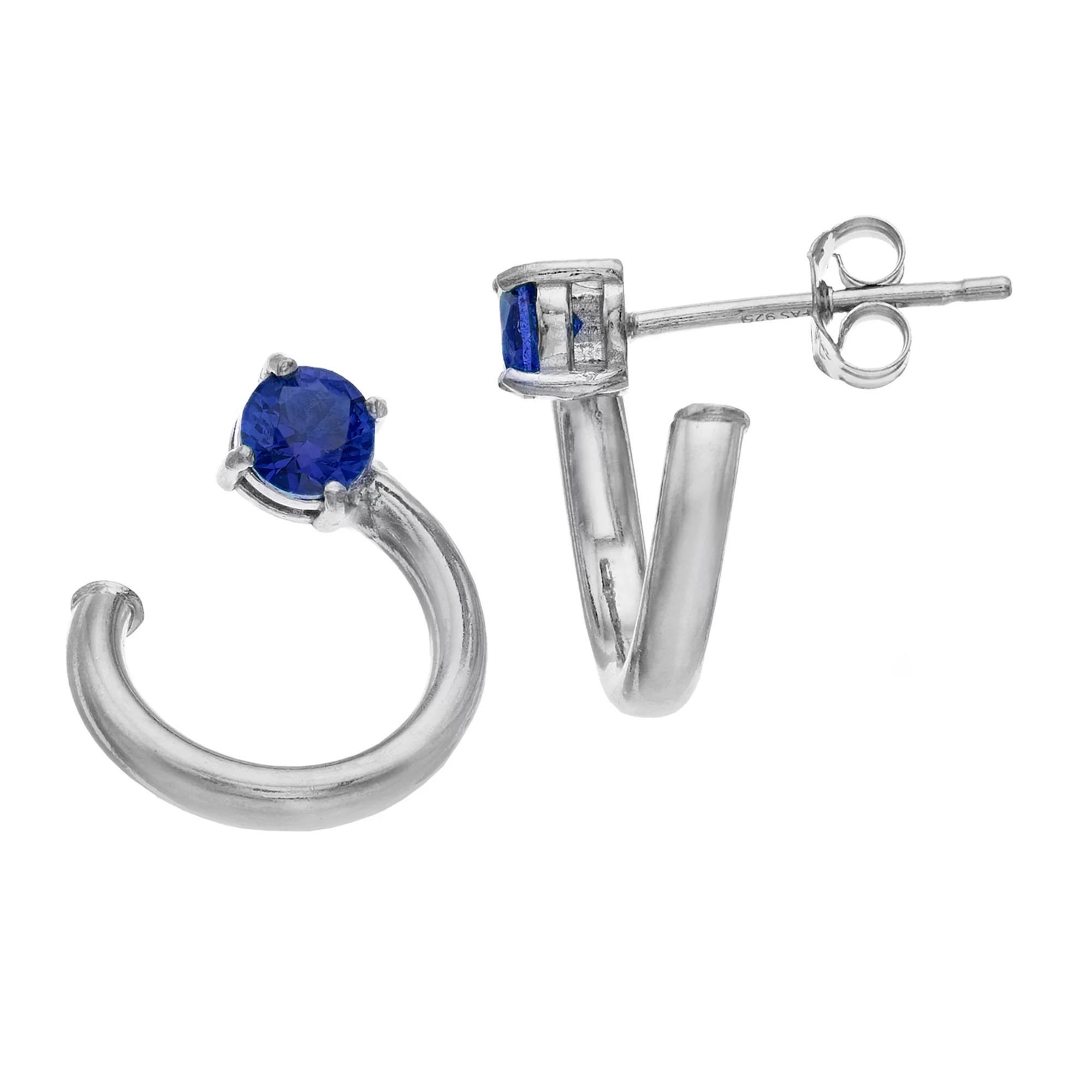 Aleure Precioso Sterling Silver Lab-Created Gemstone Front Back Hoop Stud Earrings, Women's, Sterling Silver Red Product Image