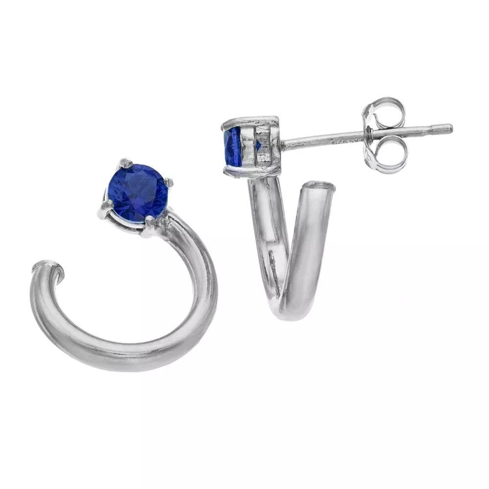 Aleure Precioso Sterling Silver Lab-Created Gemstone Front Back Hoop Stud Earrings, Women's, Sterling Silver Red Product Image