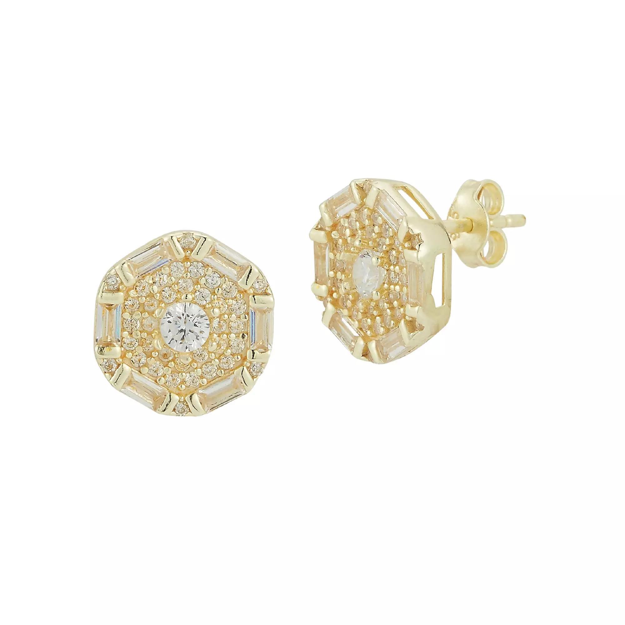 Sunkissed Sterling Cubic Zirconia Hexagon Stud Earrings, Womens, Gold Tone Product Image