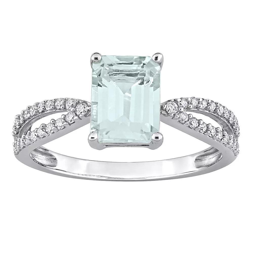 Stella Grace 14k White Gold Aquamarine & 1/5 Carat T.W. Diamond Crossover Engagement Ring, Women's, Size: 9, 14k Whgold Product Image