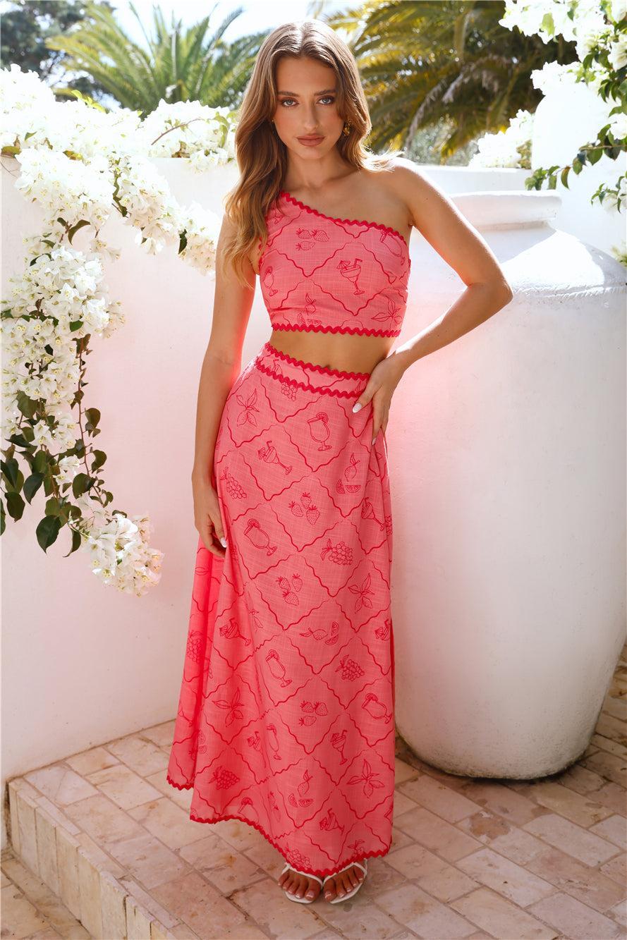 Cali Valley One Shoulder Crop Top Pink Product Image