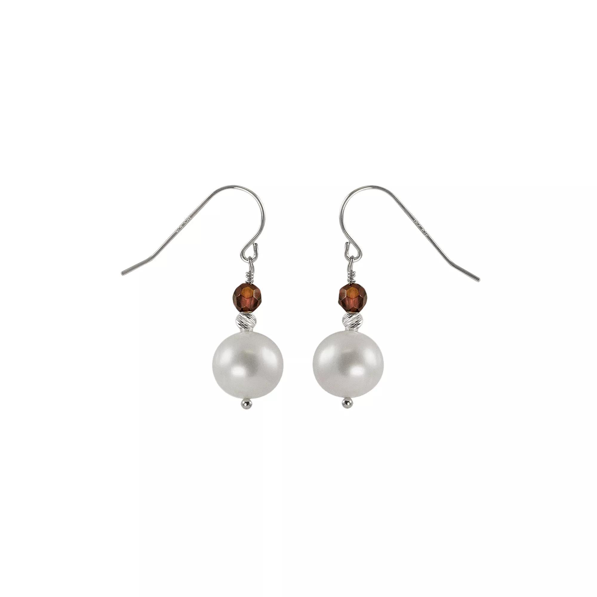 Sterling Silver Freshwater Cultured Pearl & Onyx Bead Drop Earrings, Womens Product Image