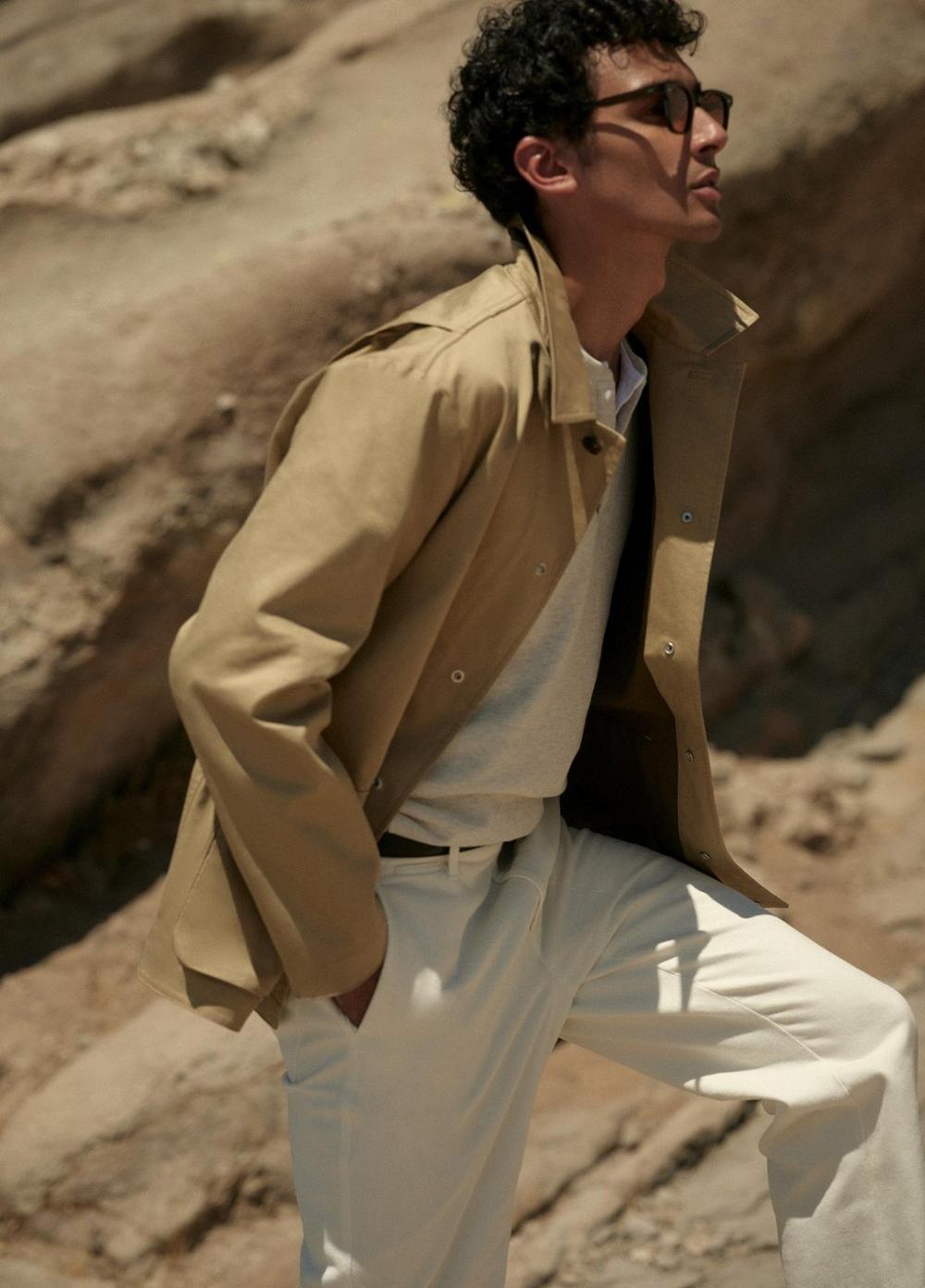 Mens Italian Bonded Cotton Hunting Jacket, Beachwood/olive Leaf, Size XL Vince Product Image