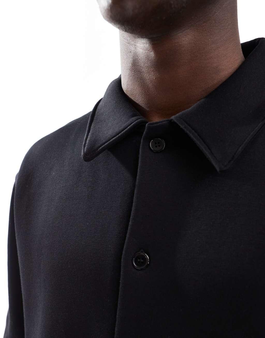Selected Homme oversized jersey shirt in black Product Image