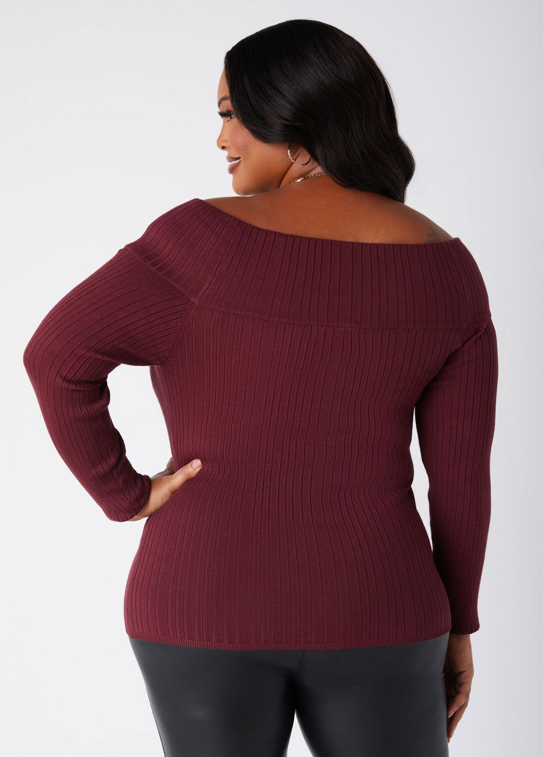 Plus Size Off The Shoulder Ribbed Sweater Ashley Stewart Product Image
