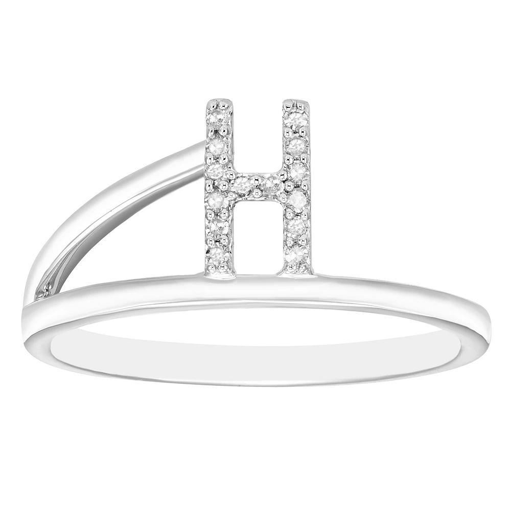 Boston Bay Diamonds Sterling Silver Diamond Accent Letter Initial Split Shank Ring, Women's, Size: 7, Silver Tone H Product Image