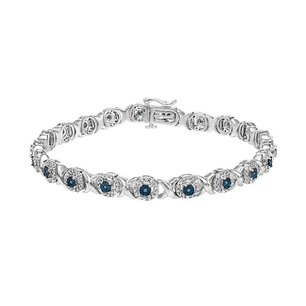 Sterling Silver 1 Carat T.W. Blue & White Diamond XO Bracelet, Women's, Size: 7.25" Product Image